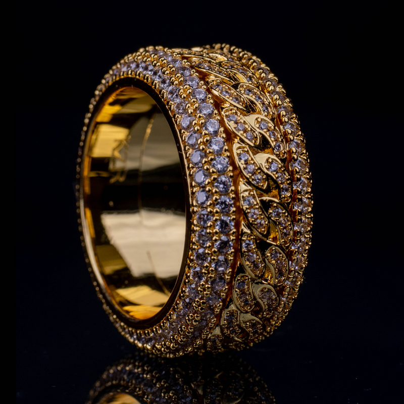 LAYERED DIAMOND CUBAN RING - GOLD
