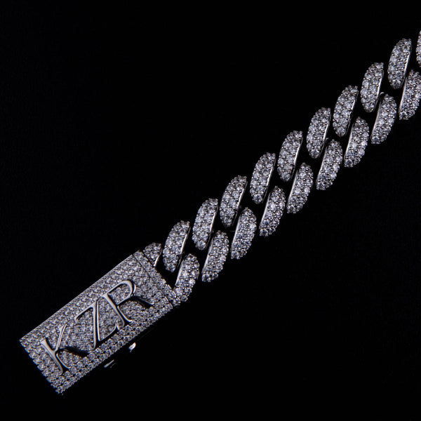 12MM MOISSANITE PRONG LINK CHAIN - 925 SILVER - WHITE GOLD