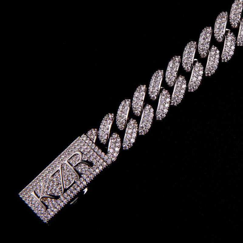 15MM MOISSANITE PRONG LINK CHAIN - 925 SILVER - WHITE GOLD