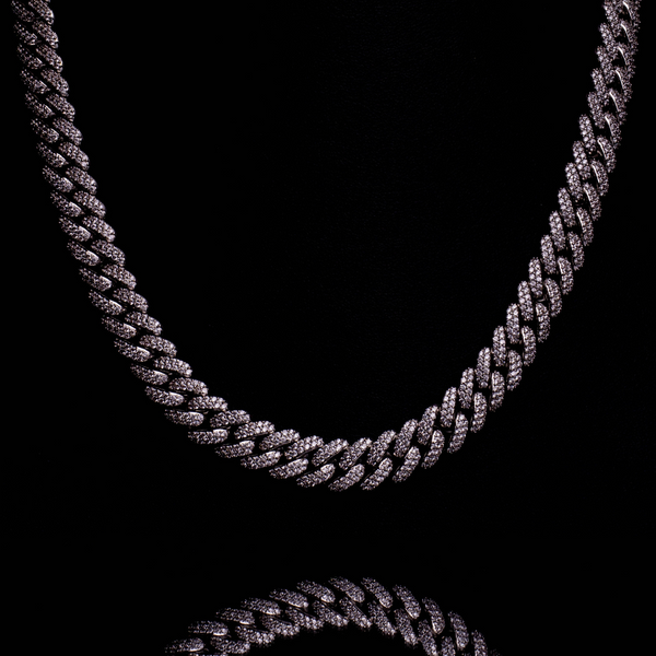 12MM DIAMOND PRONG LINK CHAIN - WHITE GOLD