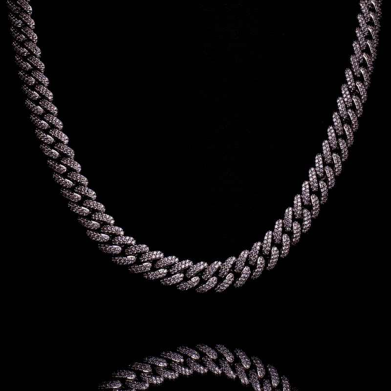 12MM DIAMOND PRONG LINK CHAIN - WHITE GOLD