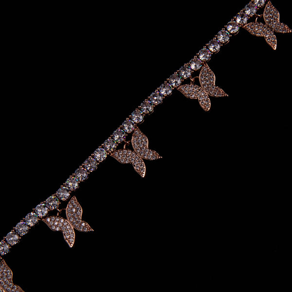 4MM MOISSANITE BUTTERFLY TENNIS CHAIN - 925 SILVER - ROSE GOLD